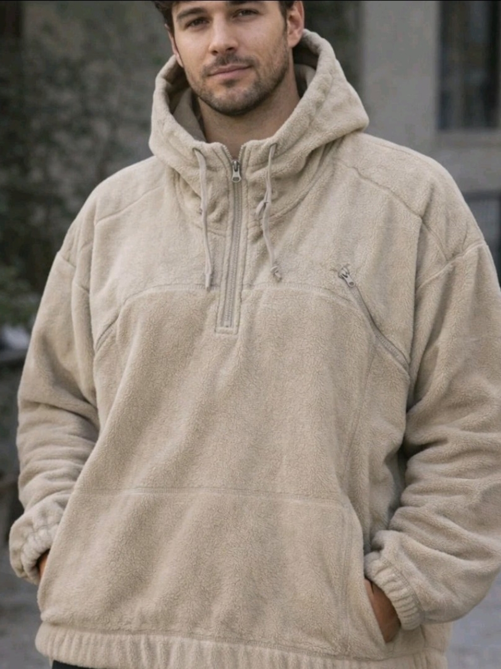Nwt FISOEW Men's XXL Fleece Pullover Quarter-Zip Hoodie new with Tags 2x Beige